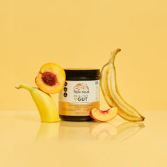 Terra Origin Healthy Gut Peach Banana packaging on a neutral surface