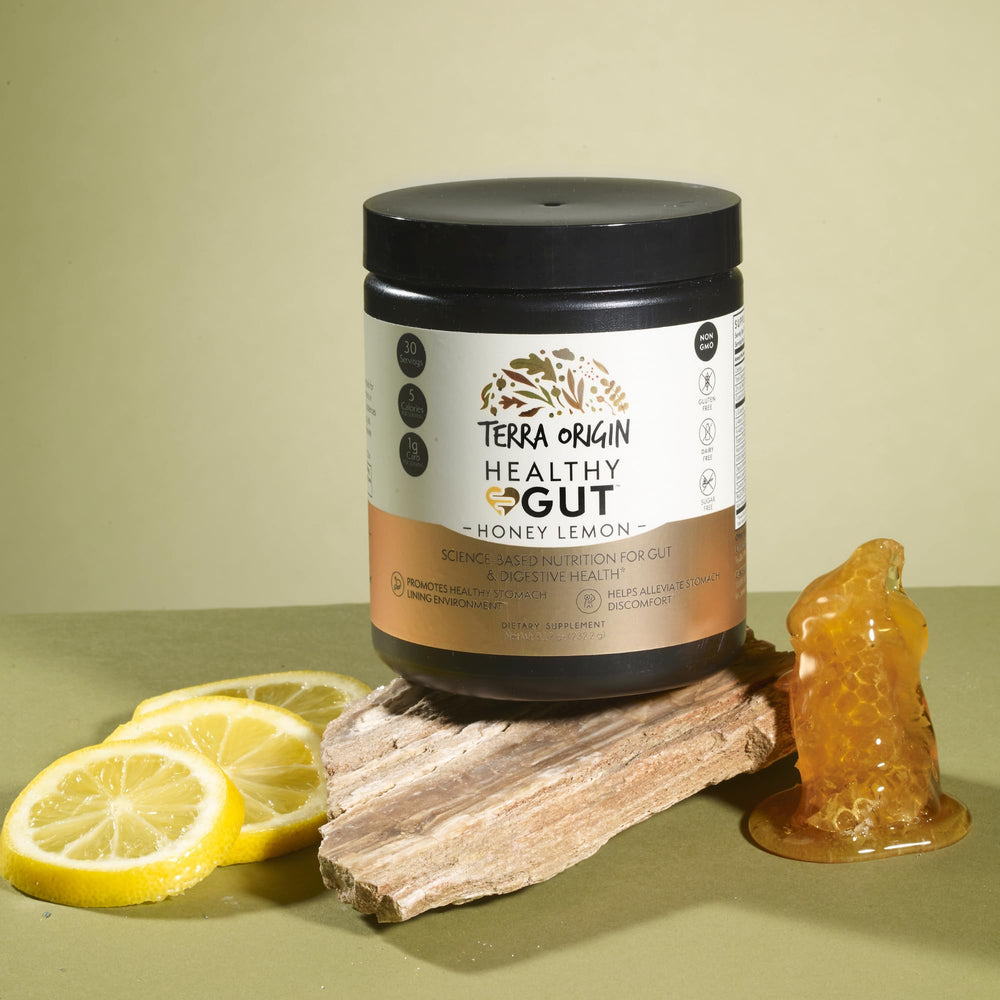 Close-up of Glucosamine and L-Glutamine ingredients in Terra Origin Healthy Gut Powder