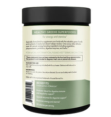 Greens powder featuring spirulina, chlorella, and wheatgrass