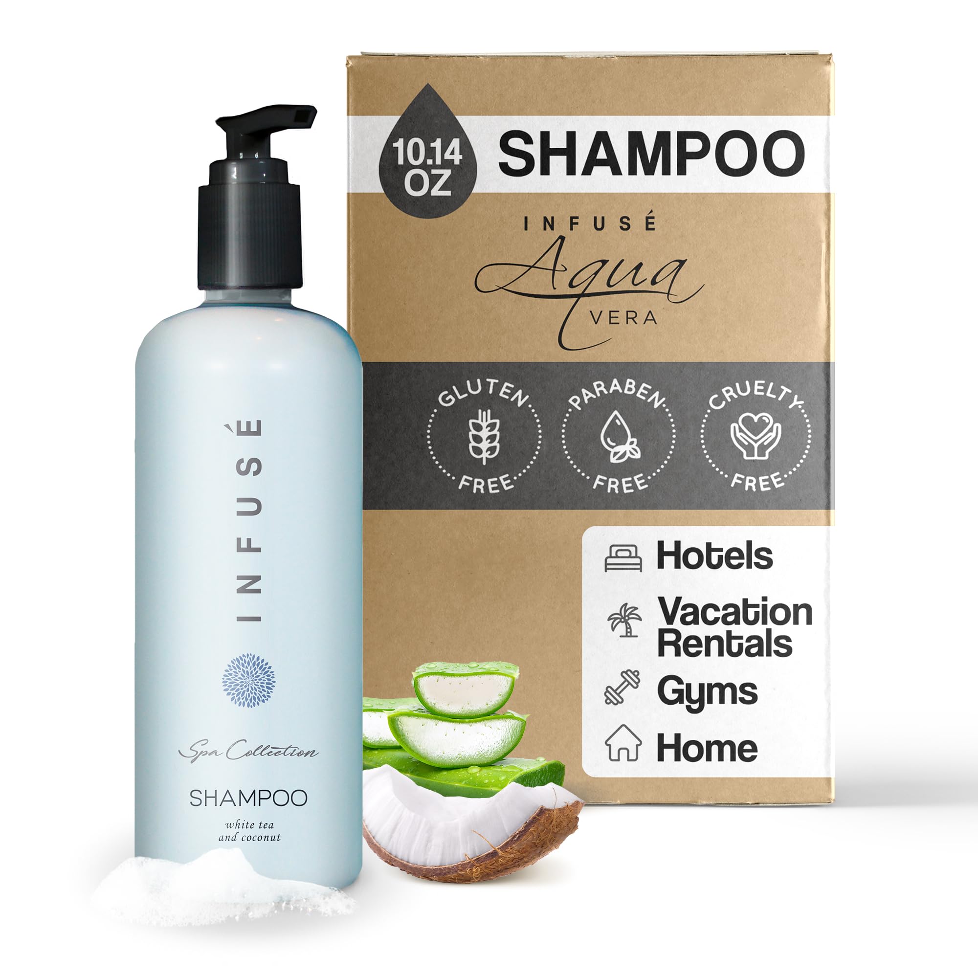 Terra Pure Infuse shampoo bottle in guest bathroom, ideal for vacation rentals