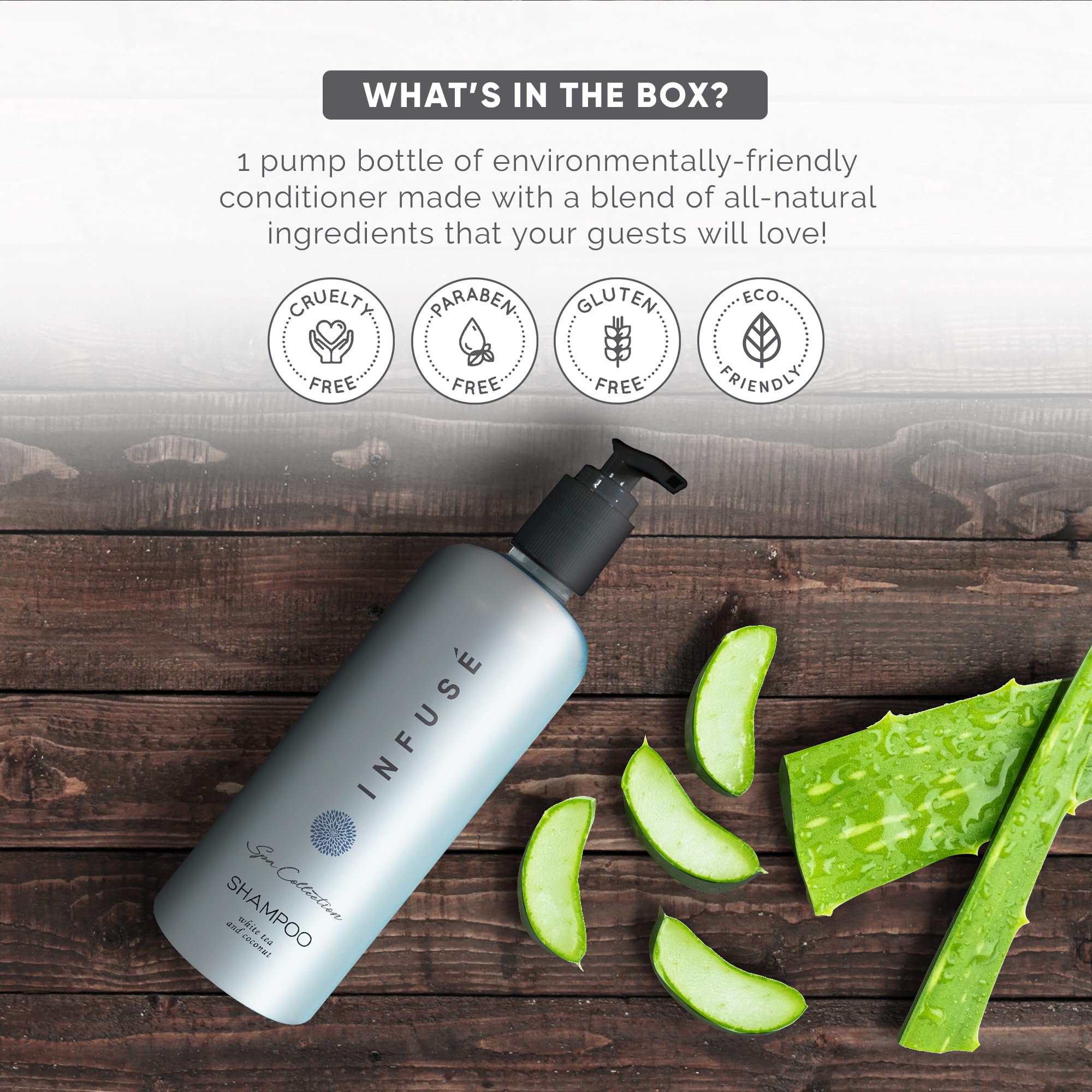 Terra Pure Infuse shampoo bottle in hotel guest bathroom setup