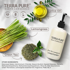 Terra Pure pump bottle on hotel bathroom counter, easy-access guest amenities