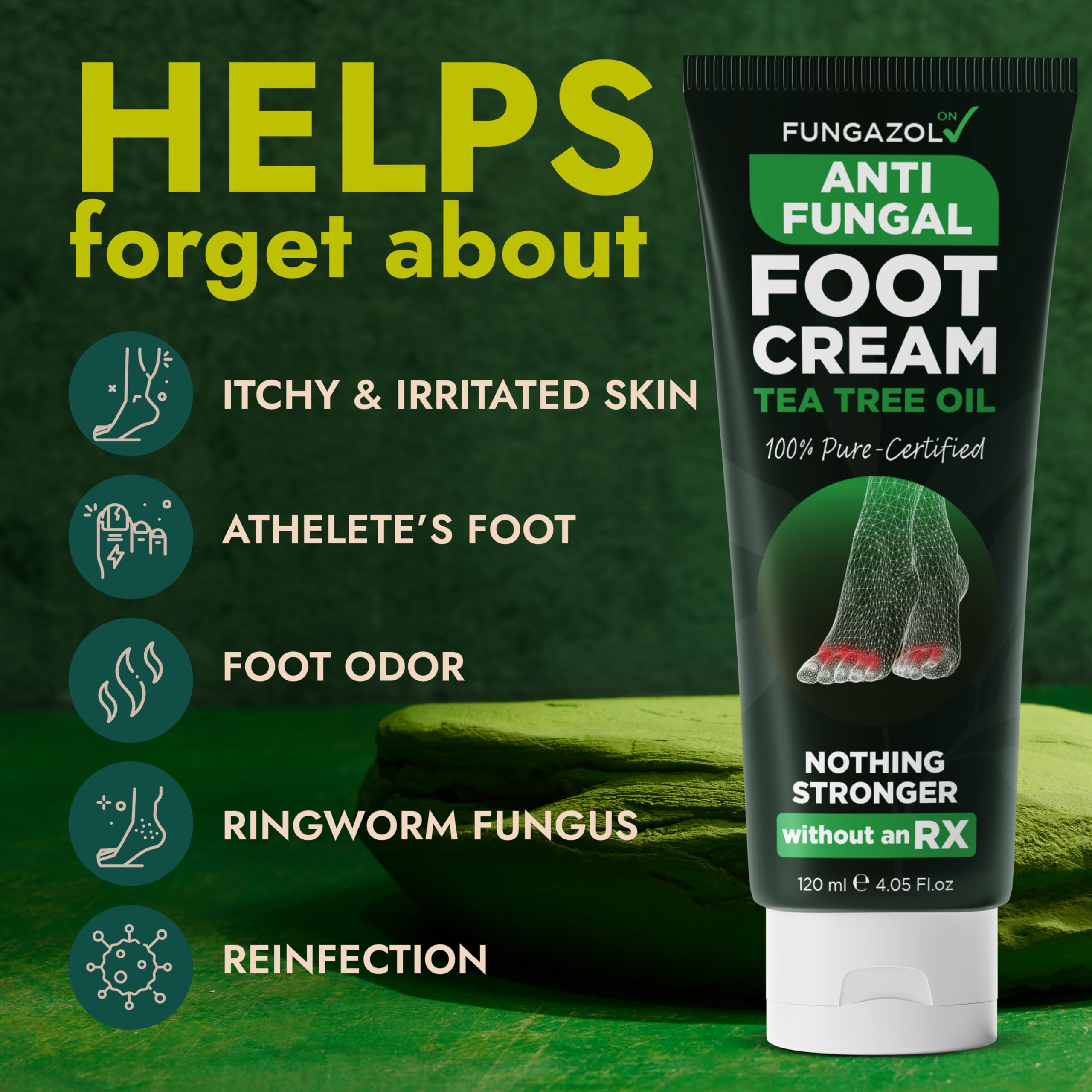 Terramed foot cream tea tree oil application demonstrating soothing massage