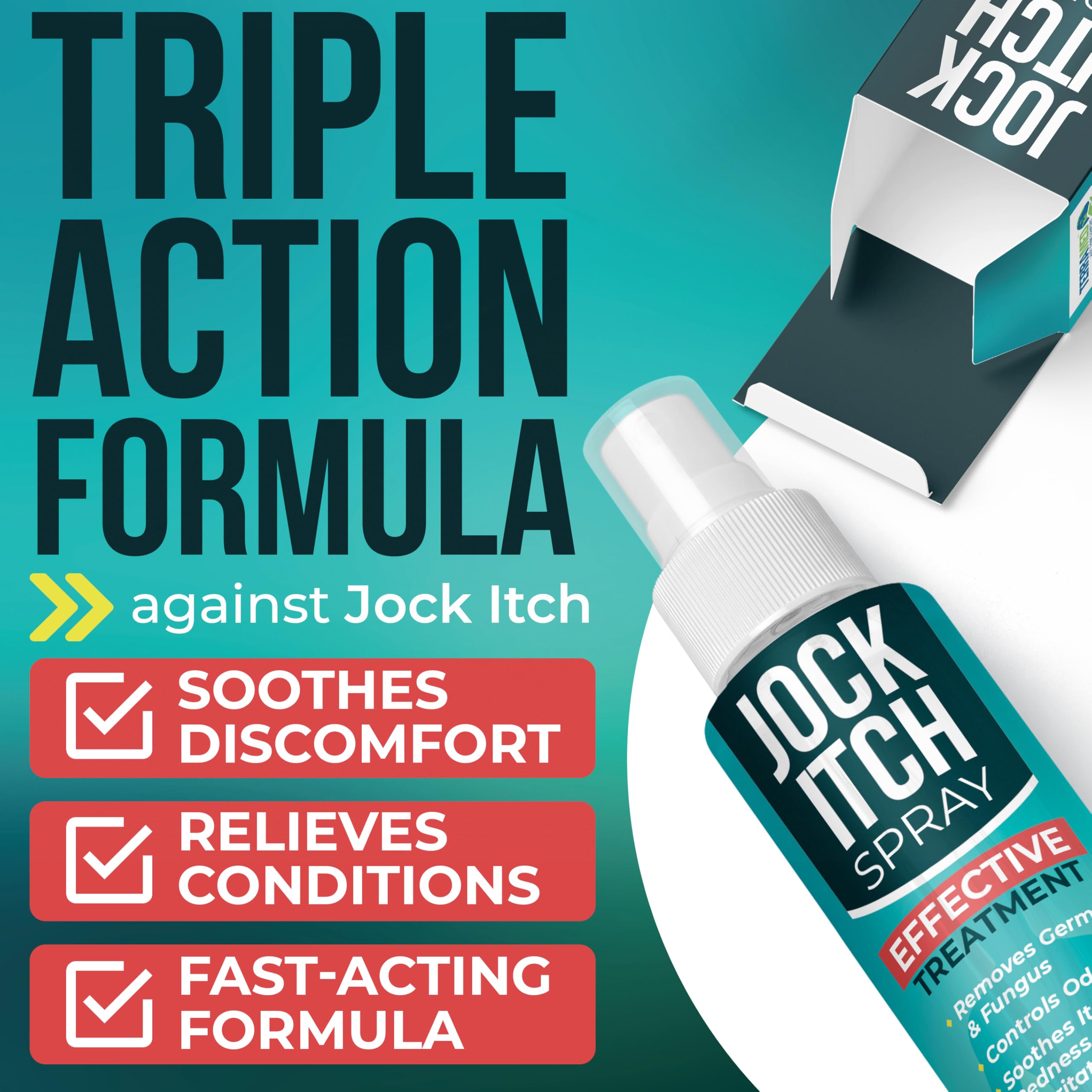 Terramed Just Think Comfort jock itch spray in use for soothing relief after workout.