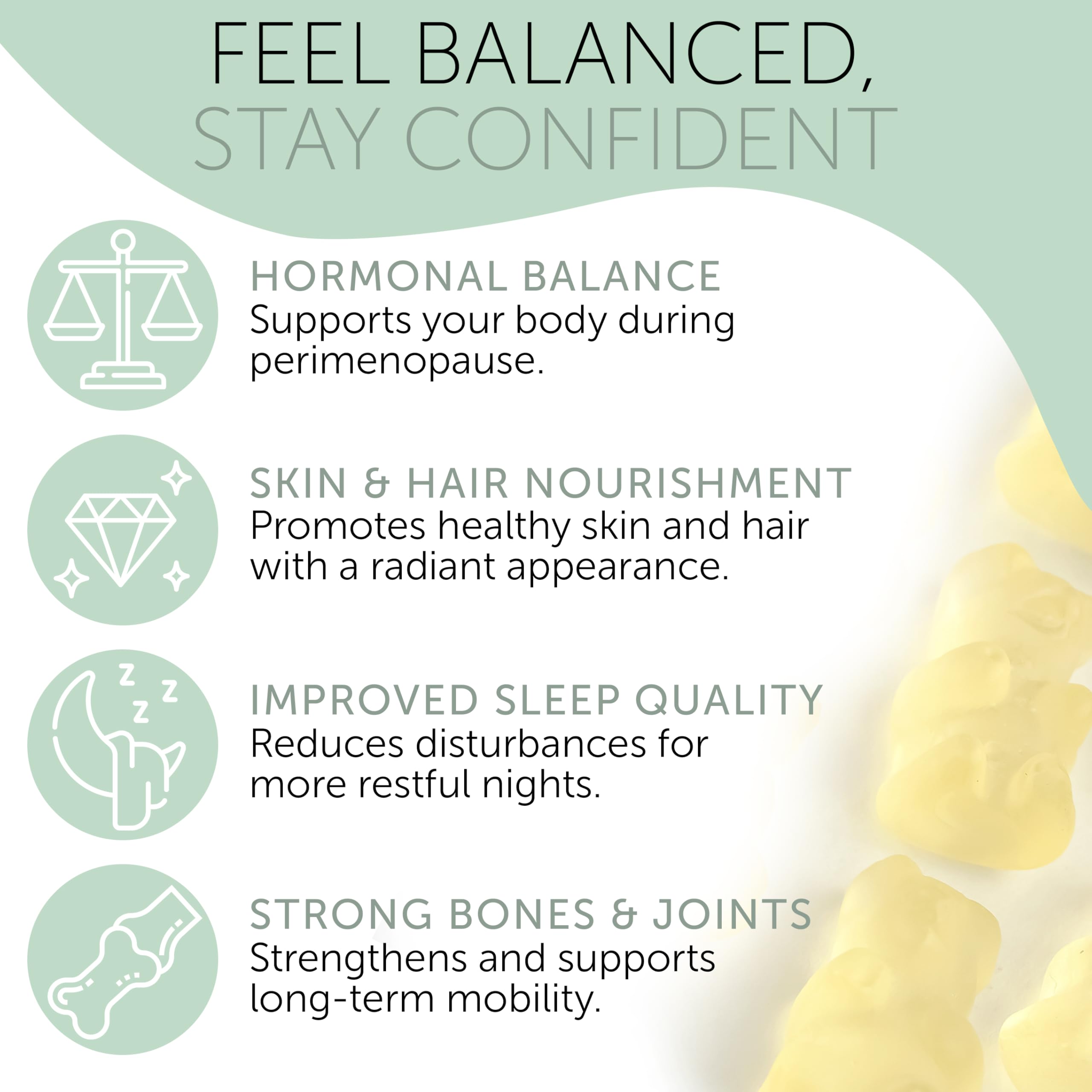 Terramed Just Think Comfort perimenopause gummies beside a cozy scene suggesting hot flash relief.