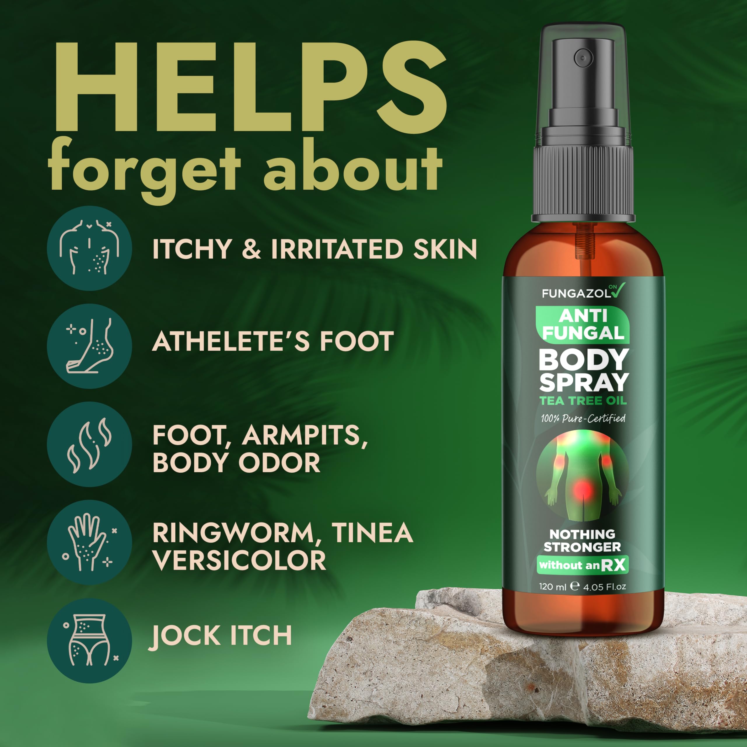 Terramed Just Think Comfort Tea Tree Body Spray spray-dispense action shows quick cooling relief