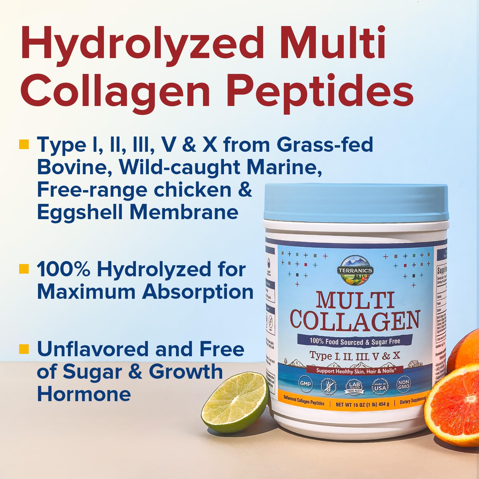 Sources of Terranics collagen: cattle, chicken, fish, eggs