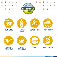 Non-GMO, soy-free, dairy-free, gluten-free icons