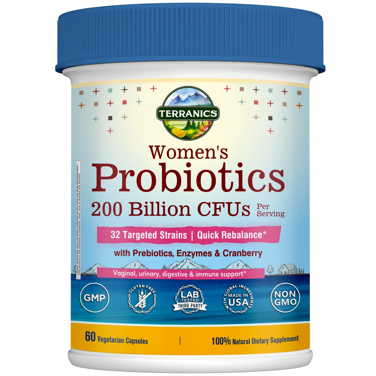 Terranics women's probiotic bottle and label
