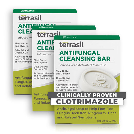 Terrasil Antifungal Soap Bar 3-pack front view for convenient daily use