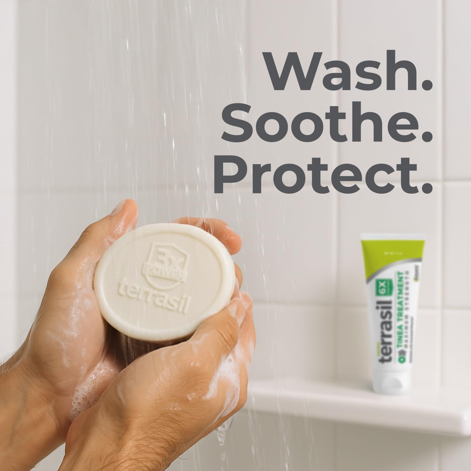 Terrasil Tinea cream package on display for simple at-home treatment routine.