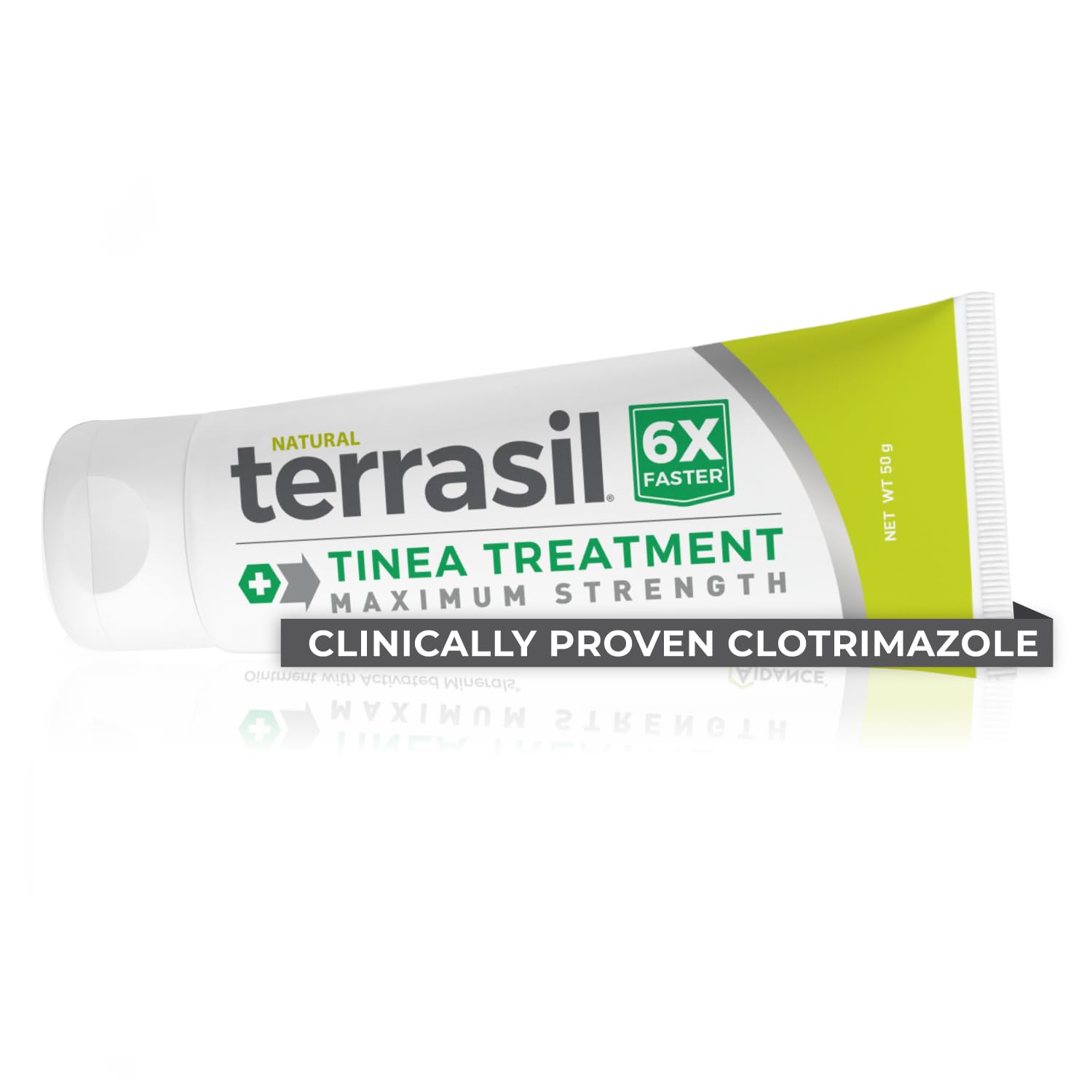 Terrasil Tinea Cream tube close-up highlighting antifungal action for itchy skin