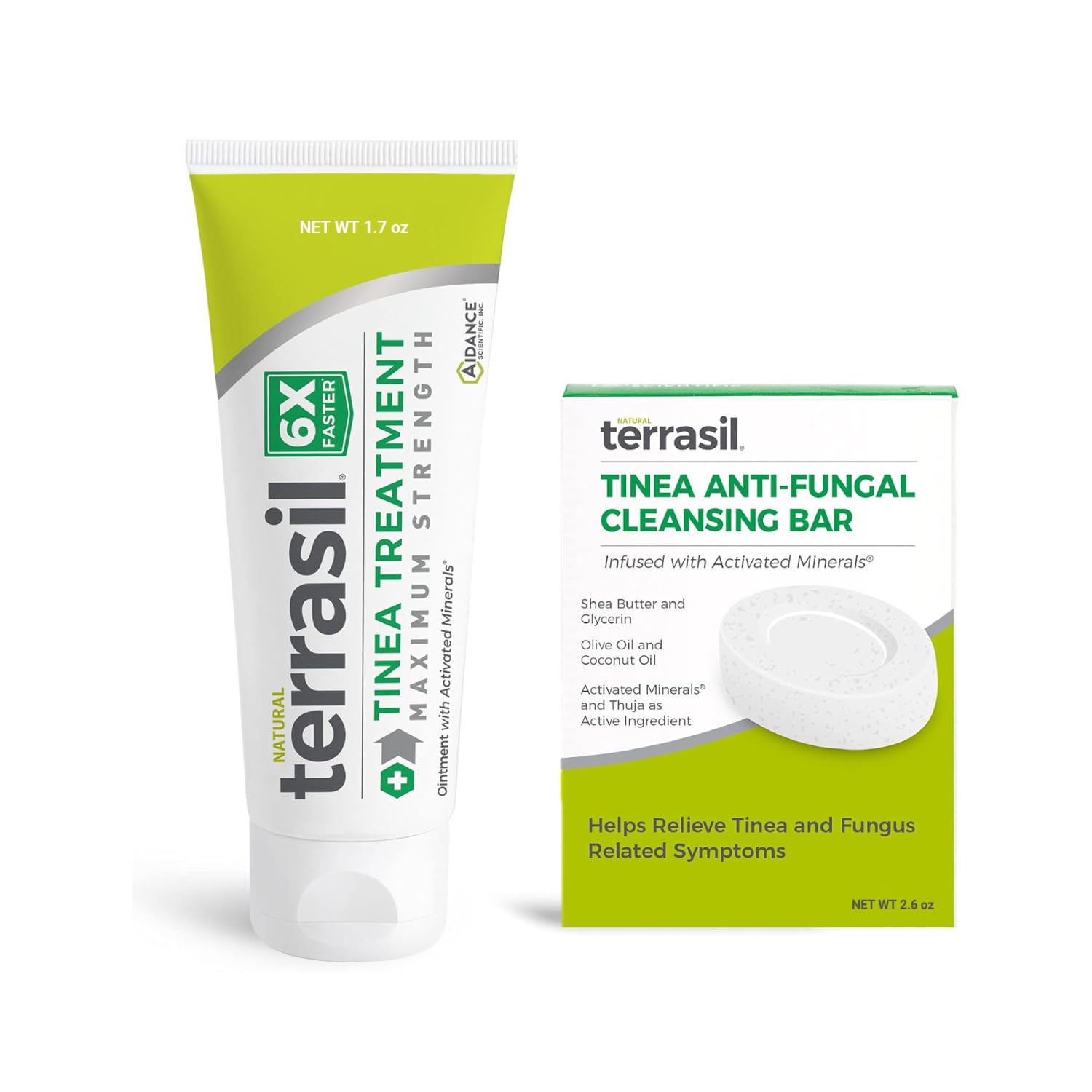 Terrasil Tinea cream tube close-up for daily antifungal care and itch relief.