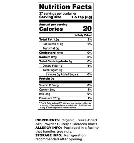 Nutrition facts label for Terrasoul Acai Berry Powder