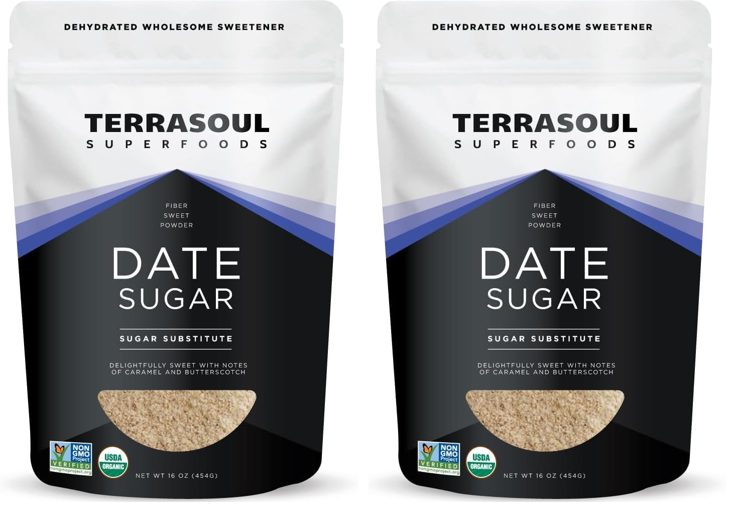 Front view of Terrasoul Organic Date Sugar 1 lb (pack of 2)
