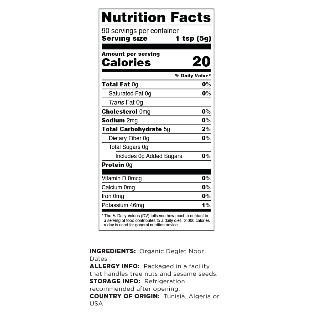 Ingredients label for Terrasoul Organic Date Sugar