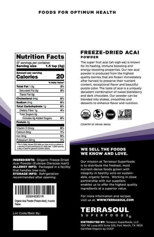 Terrasoul Organic Acai Berry Powder 4 oz x 2 back view