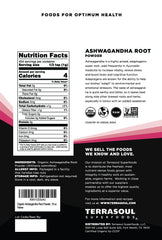 Terrasoul Ashwagandha Root Powder 6oz package label close-up