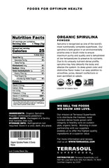 Terrasoul Organic Spirulina Powder 6 oz Pack of 2 — back label with nutrition
