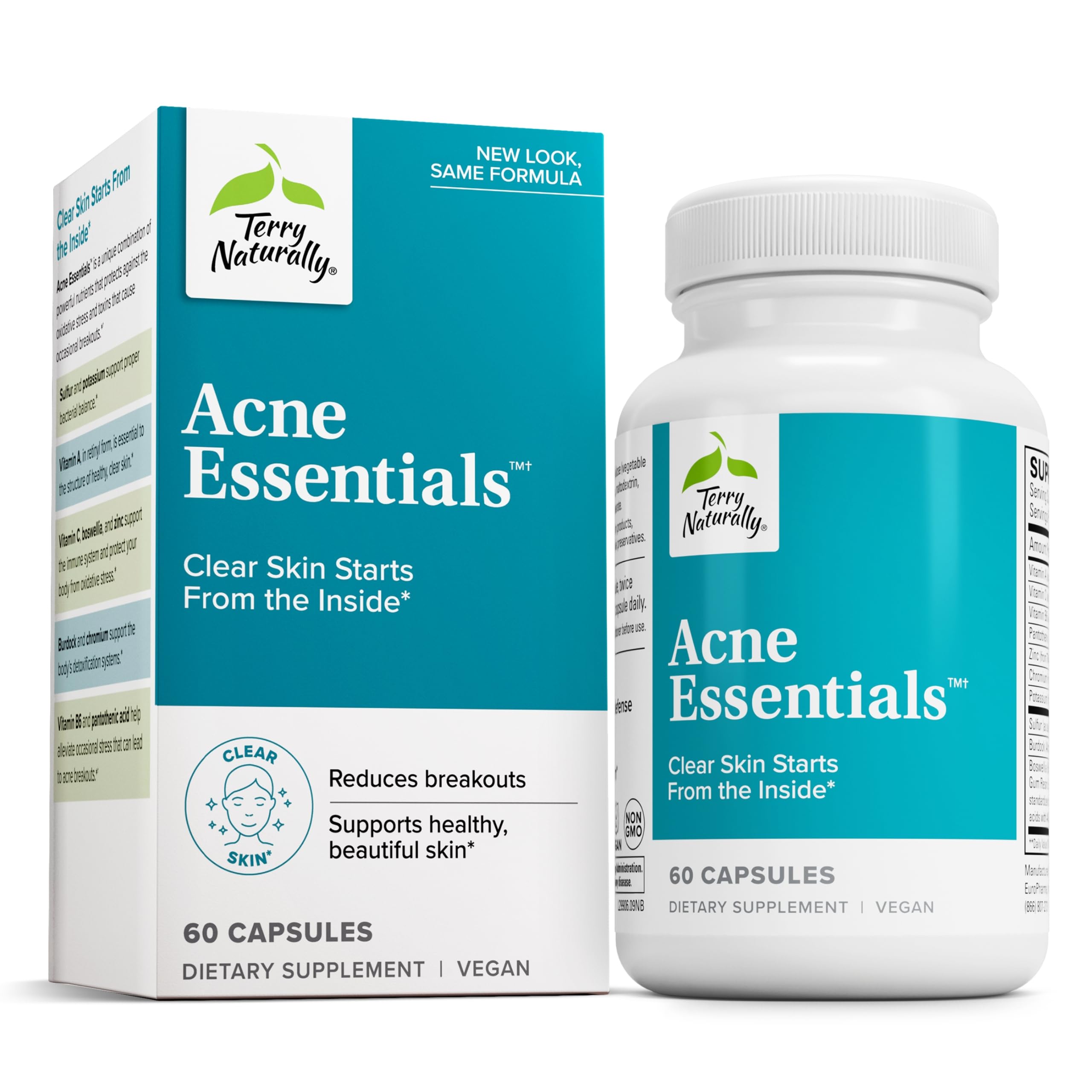Terry Naturally Acne Essentials bottle on white background