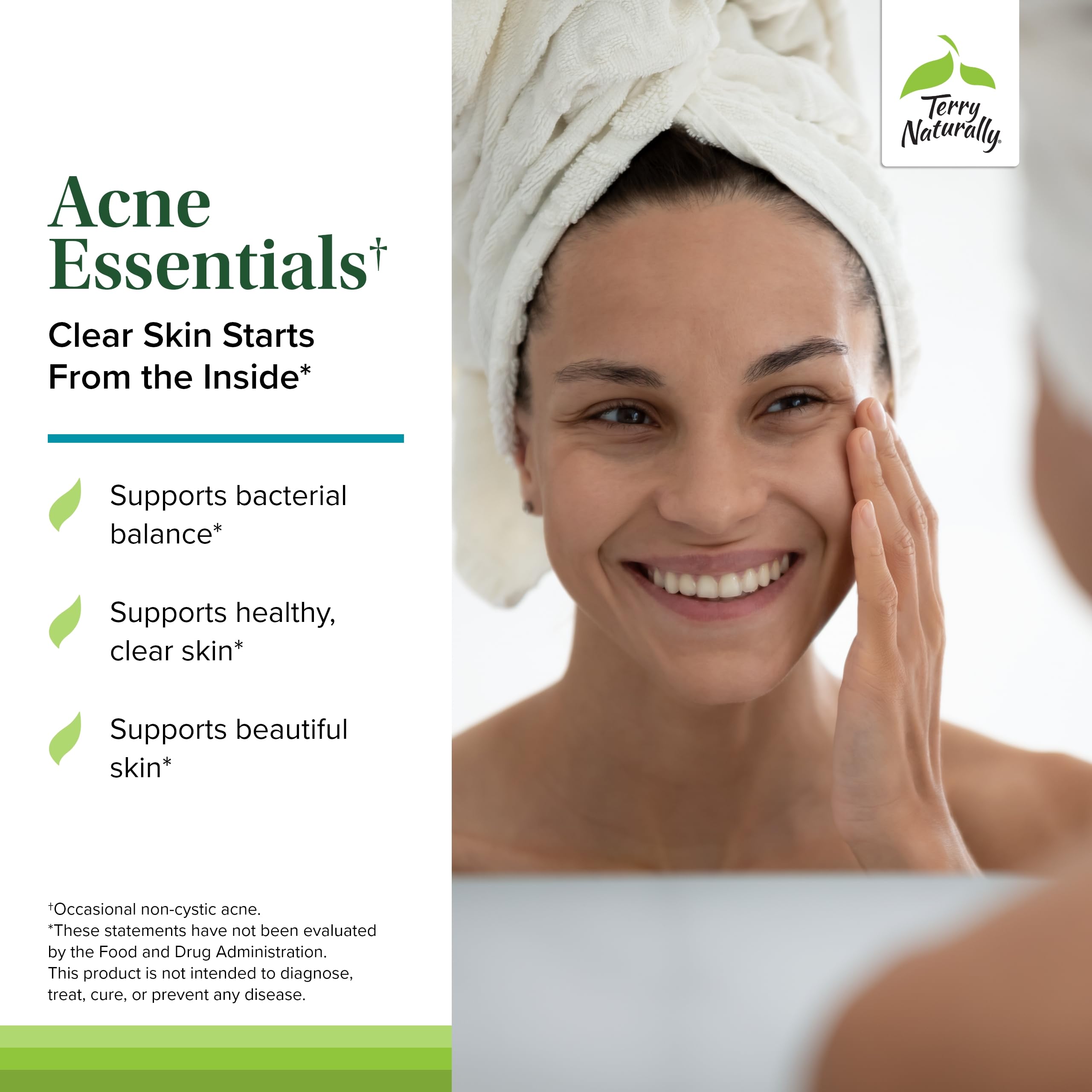 Close-up of Acne Essentials bottle label showing 60 capsules