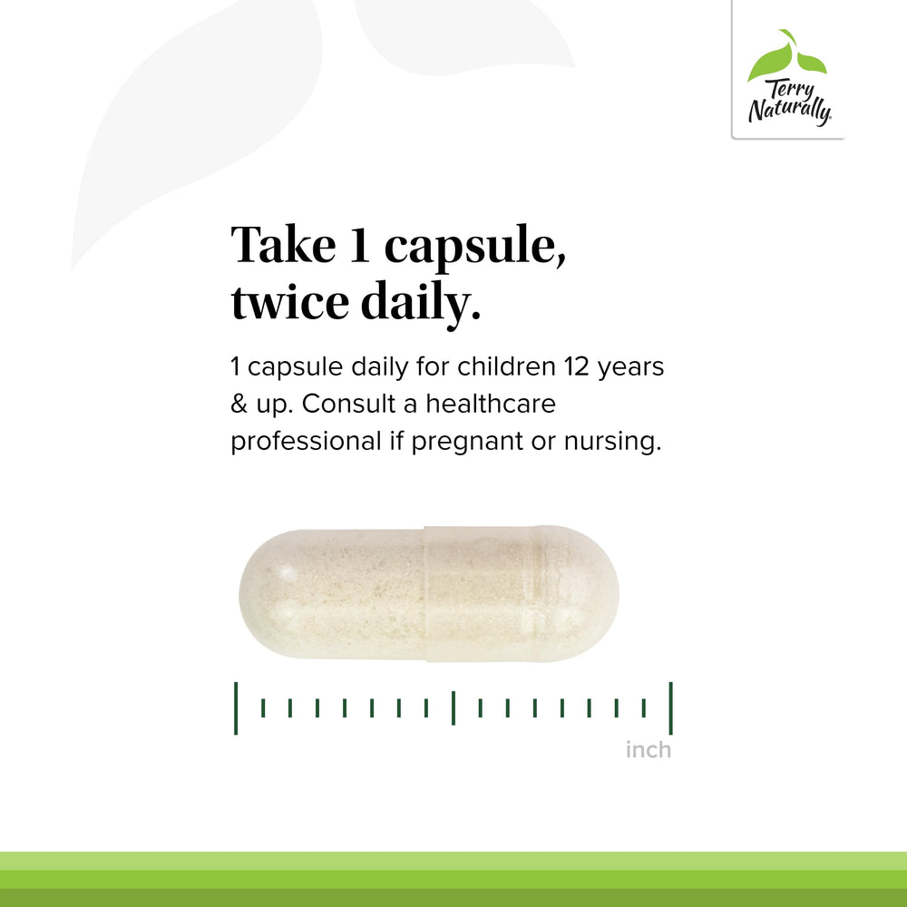 Product shot showing bottle with packaging and capsules