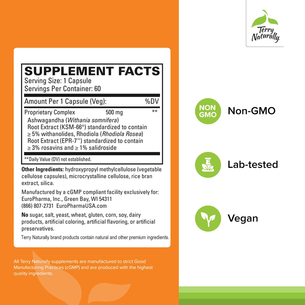 Adaptra product label highlighting Ashwagandha and Rhodiola Rosea extract