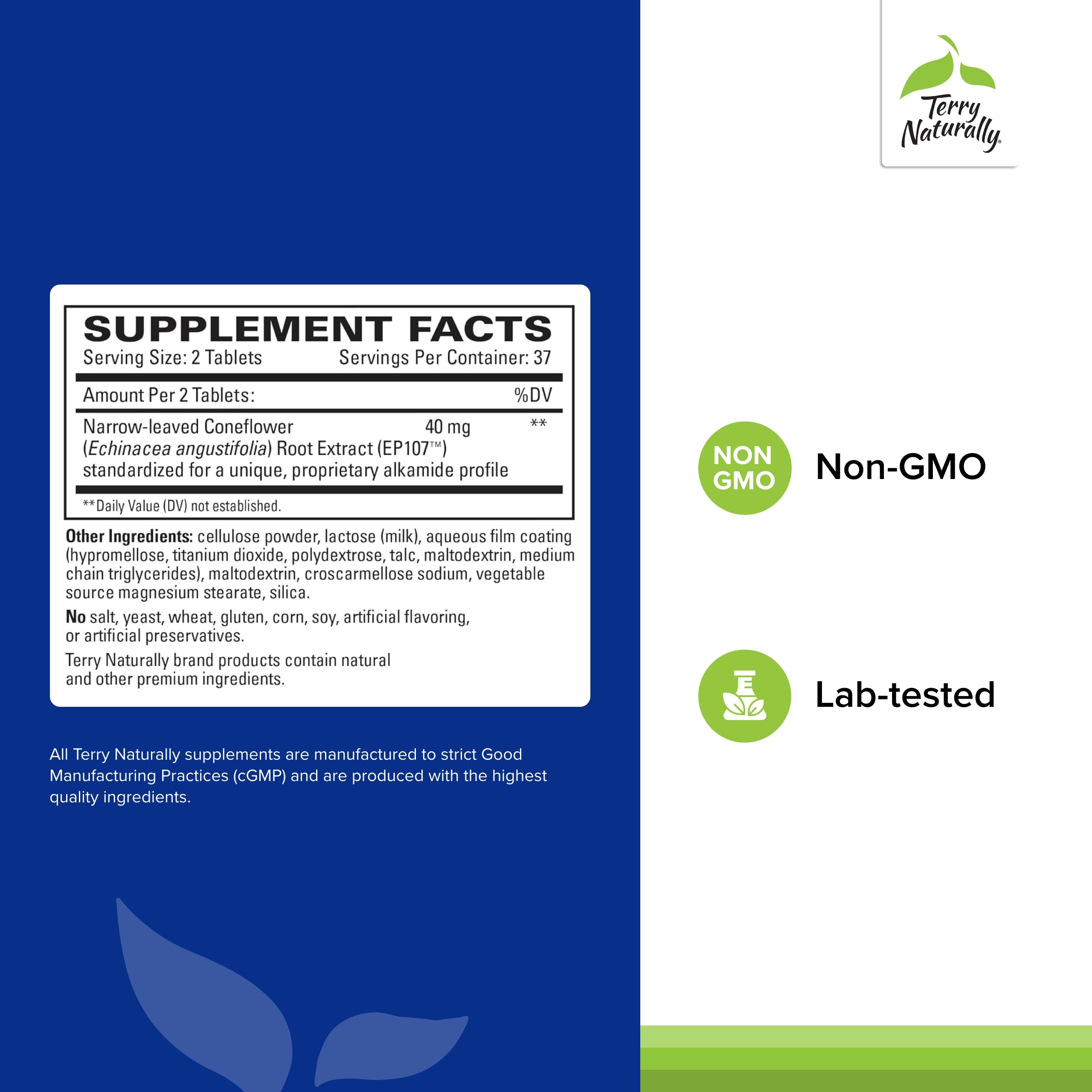 Back label detailing ingredients and dosage of AnxioCalm 75 tablets