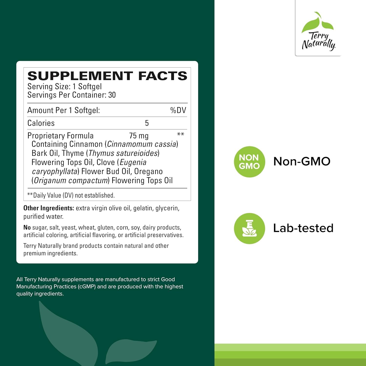 Close-up of Terry Naturally Bacteril intestinal support bottle label.