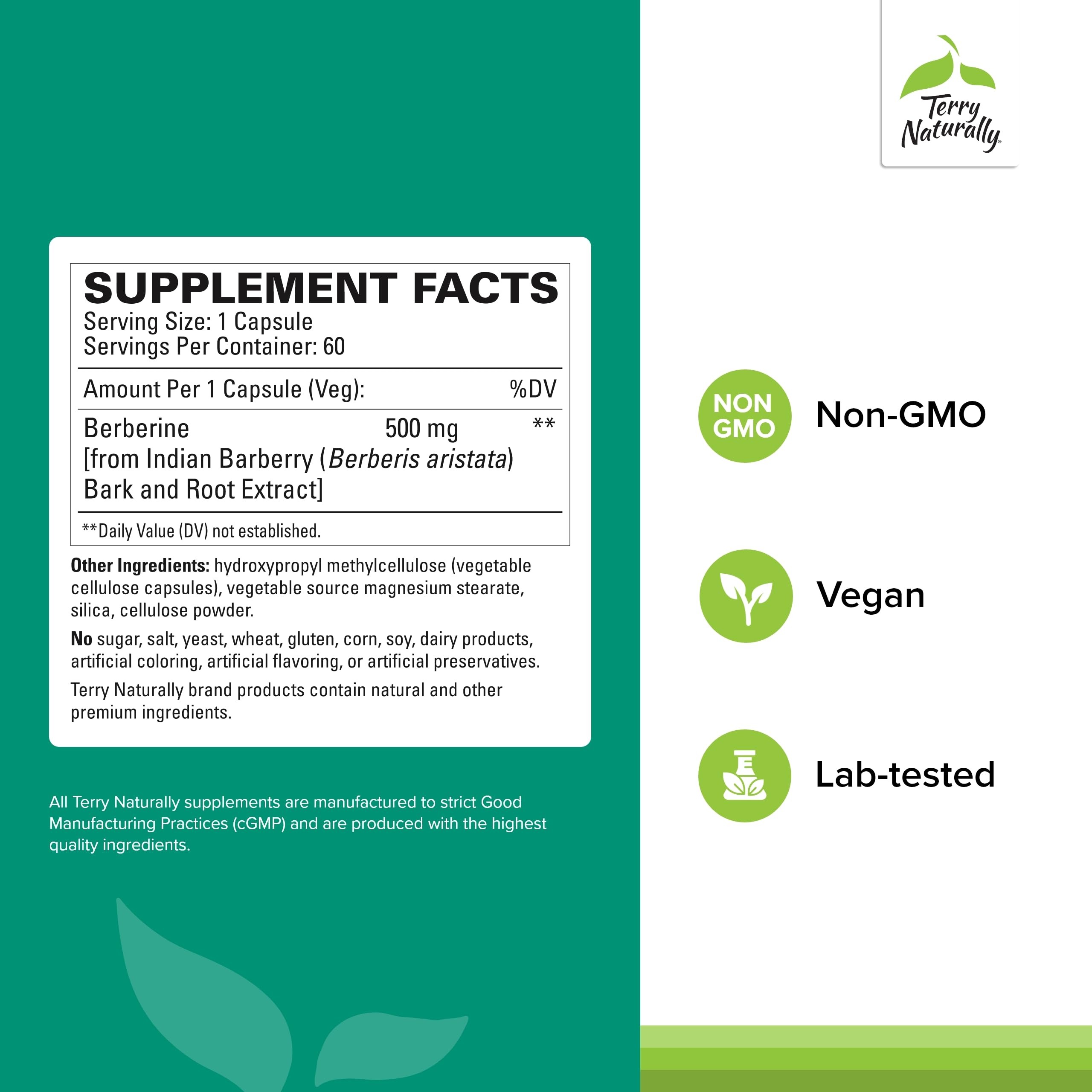 Back label of Terry Naturally Berberine Pack 2