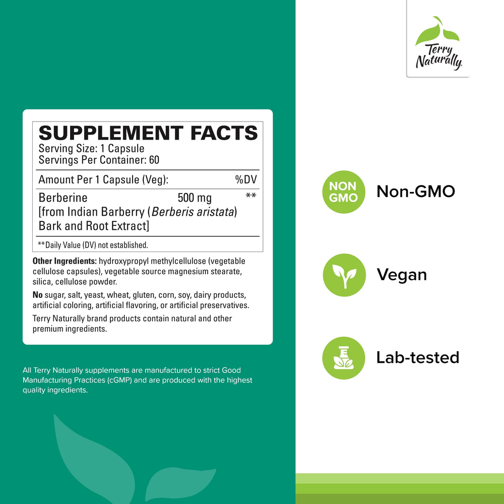 Back label of Terry Naturally Berberine Pack 2