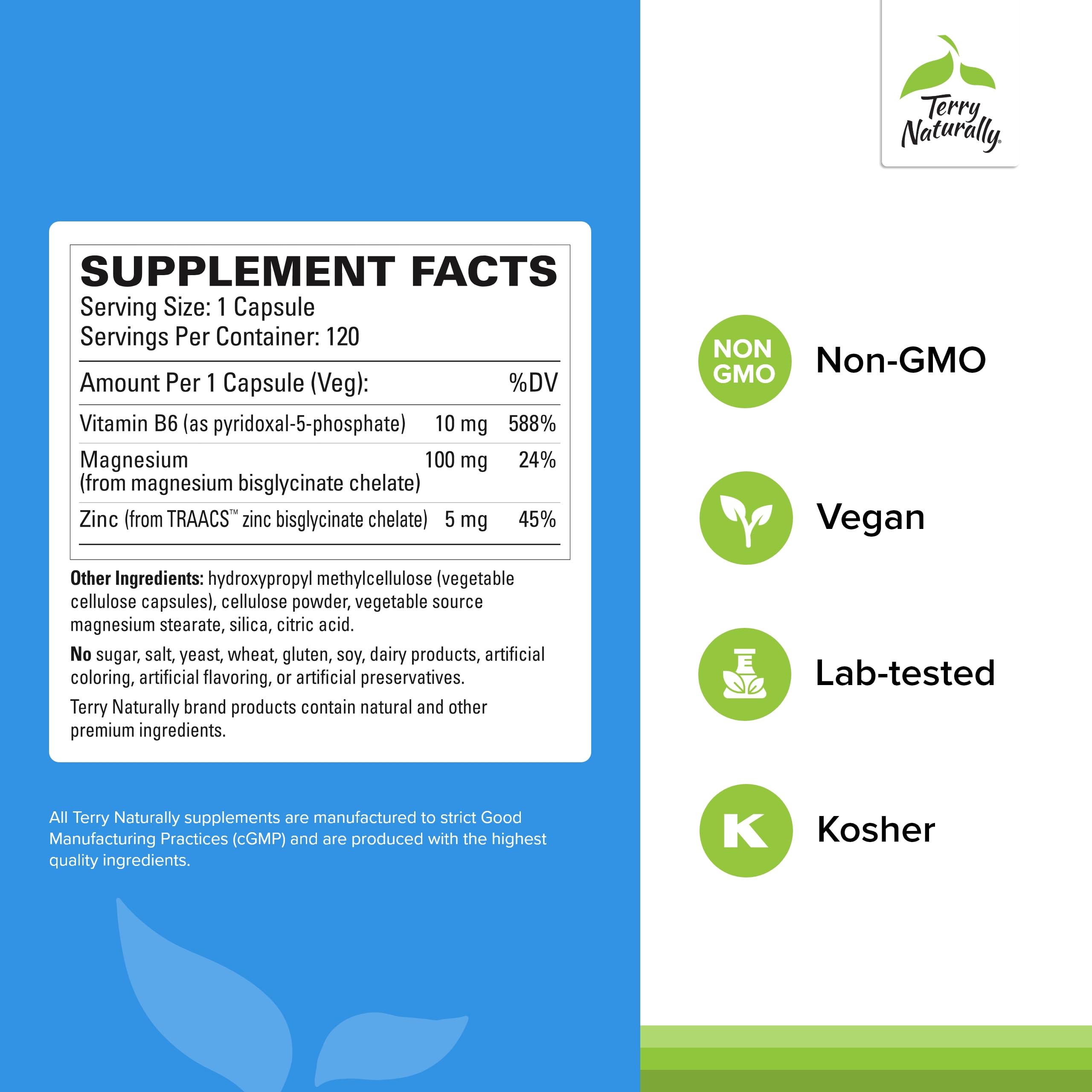 Graphic showing magnesium, P5P form of vitamin B6, and zinc