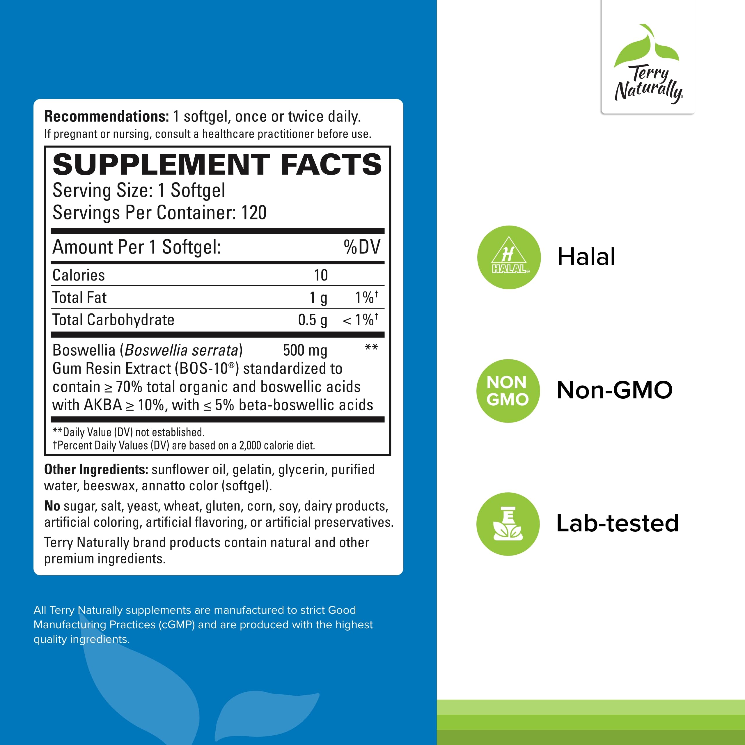 Close-up of BosMed 500 label highlighting allergen-free formula