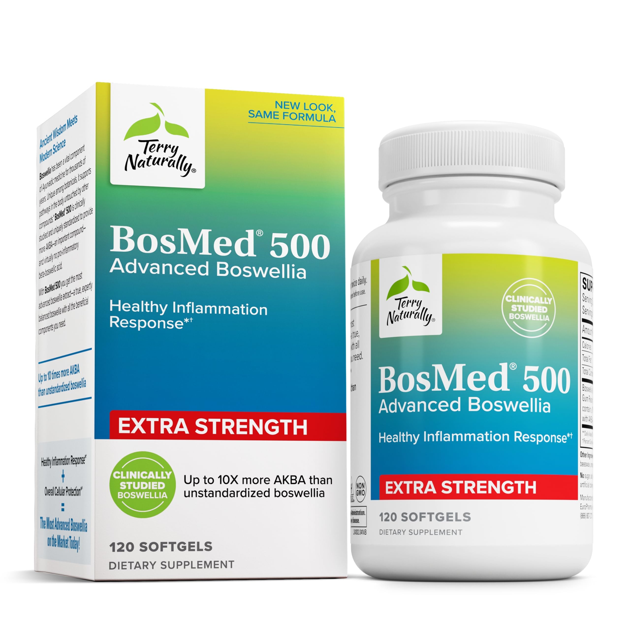 Terry Naturally BosMed 500 softgels bottle for potent boswellia AKBA lung support