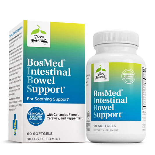 Bottle of Terry Naturally BosMed Intestinal Bowel Support with 60 softgels
