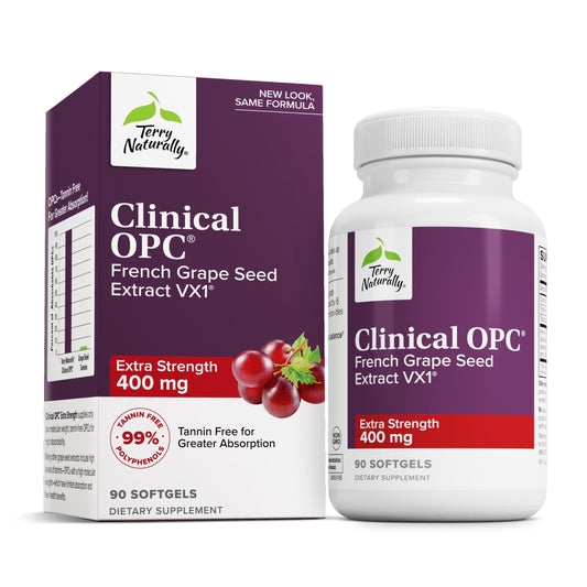 Bottle of Terry Naturally Clinical OPC Extra Strength 90 softgels