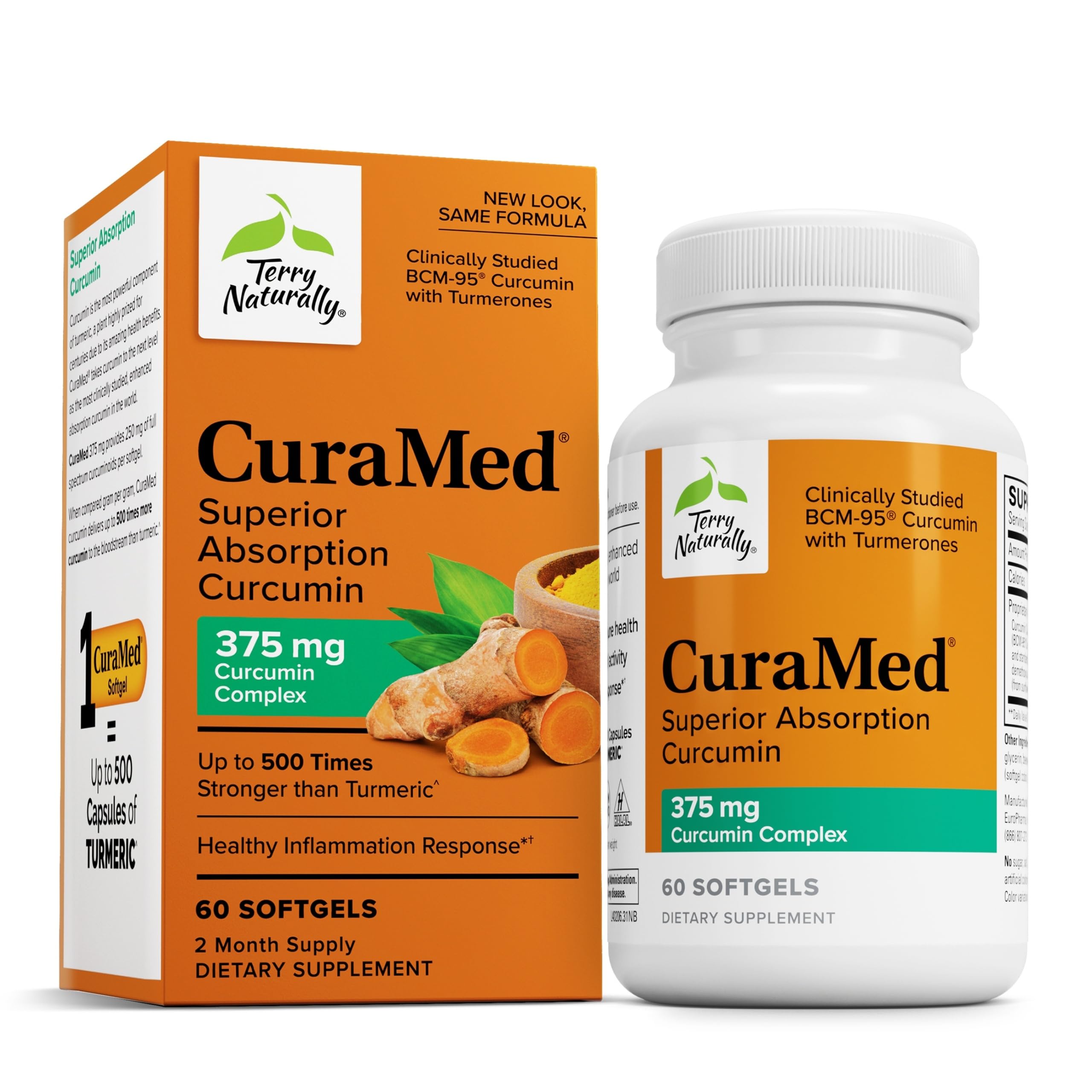 Terry Naturally CuraMed 375mg bottle with orange label and branding