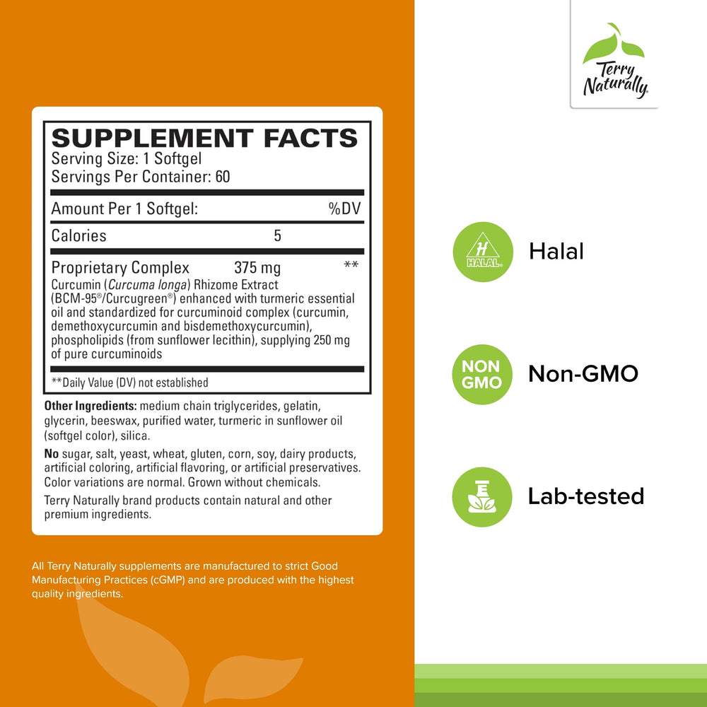 Close-up of CuraMed 375mg turmeric-curcumin softgels