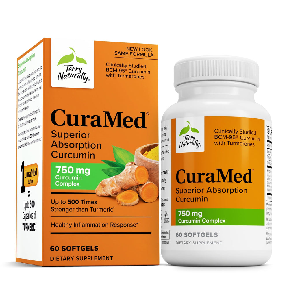 Bottle of Terry Naturally CuraMed 750mg curcumin supplement