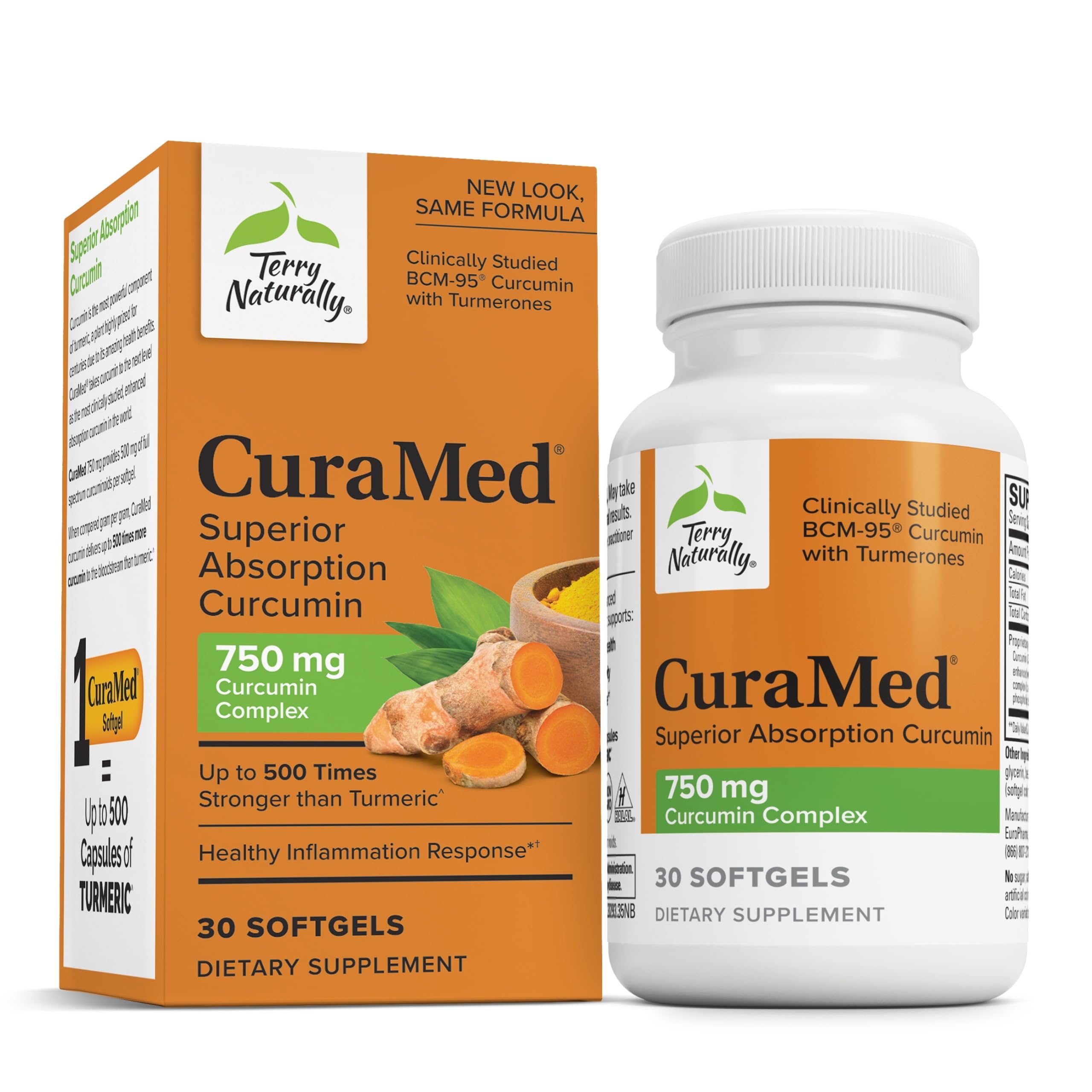 Front view of Terry Naturally CuraMed 750mg bottle