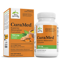 Terry Naturally CuraMed 750 mg bottle with softgels for antioxidant support.