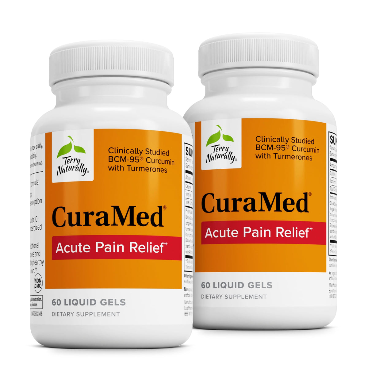 Bottle of Terry Naturally CuraMed Acute Pain Relief with BCM-95 Curcumin and BOS-10 Boswellia