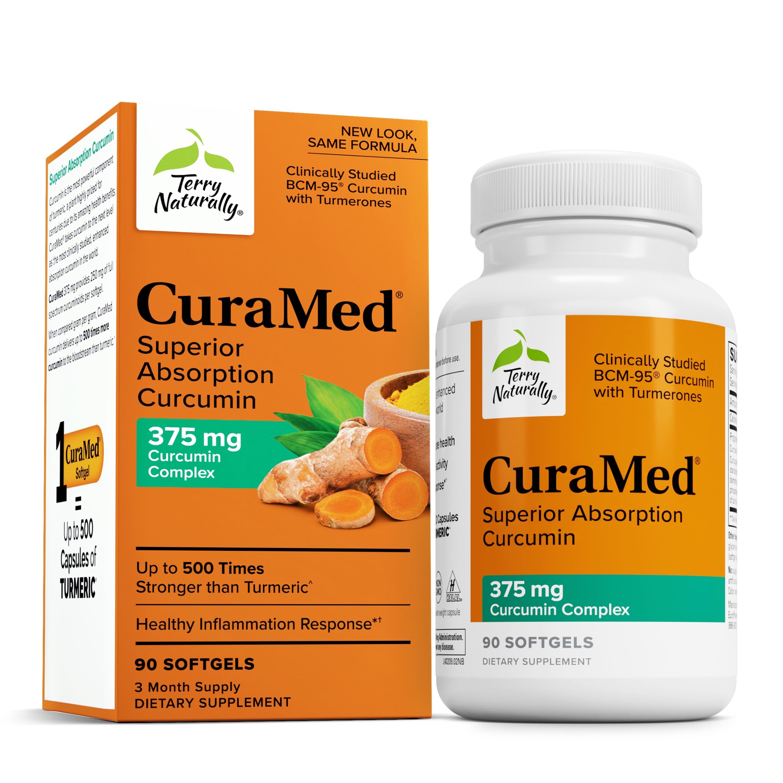 Terry Naturally CuraMed bottle front with label highlighting antioxidant support.
