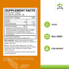 CuraMed 750 mg label close-up highlights curcumin potency and key ingredients.