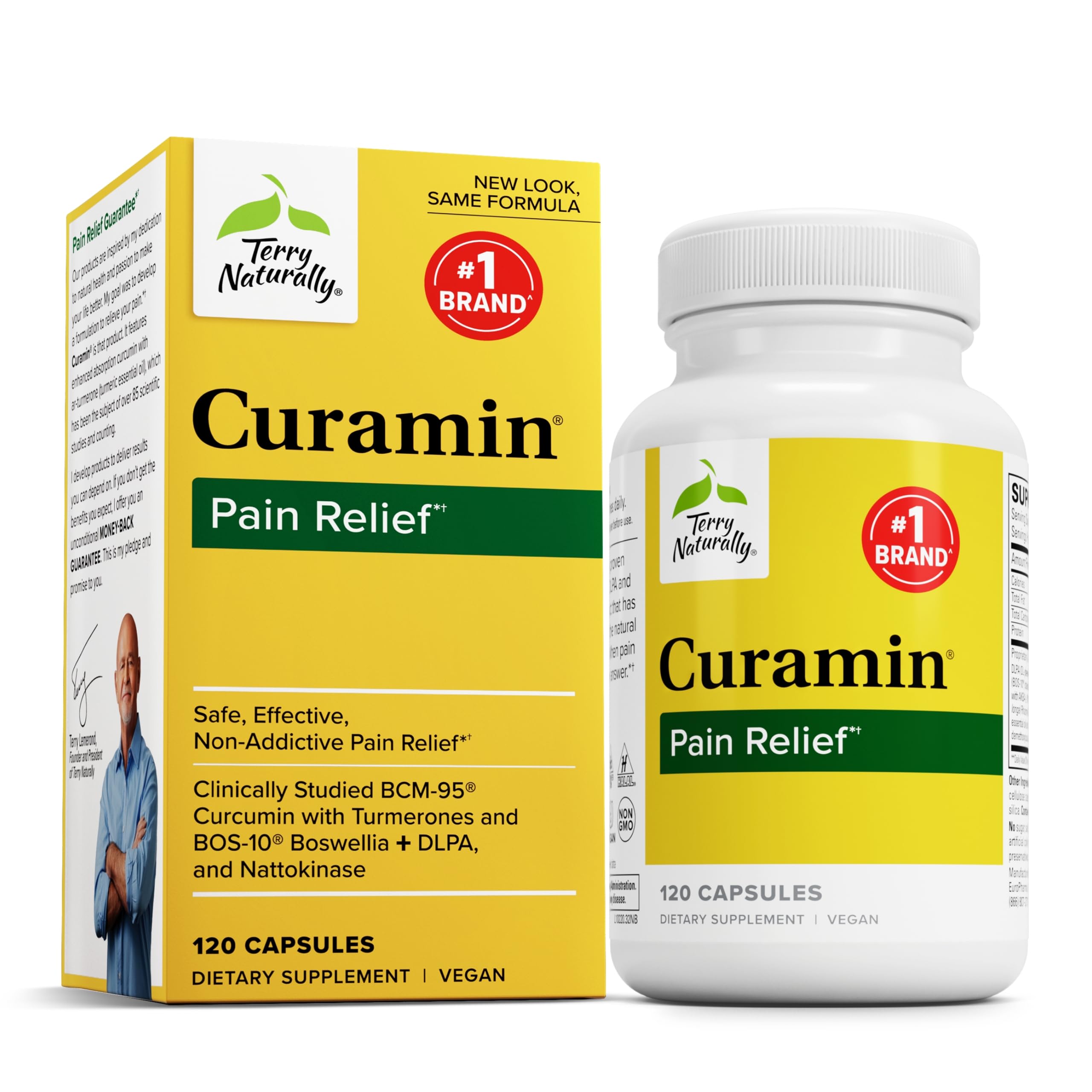 Terry Naturally Curamin bottle front with label, daily support for muscle comfort