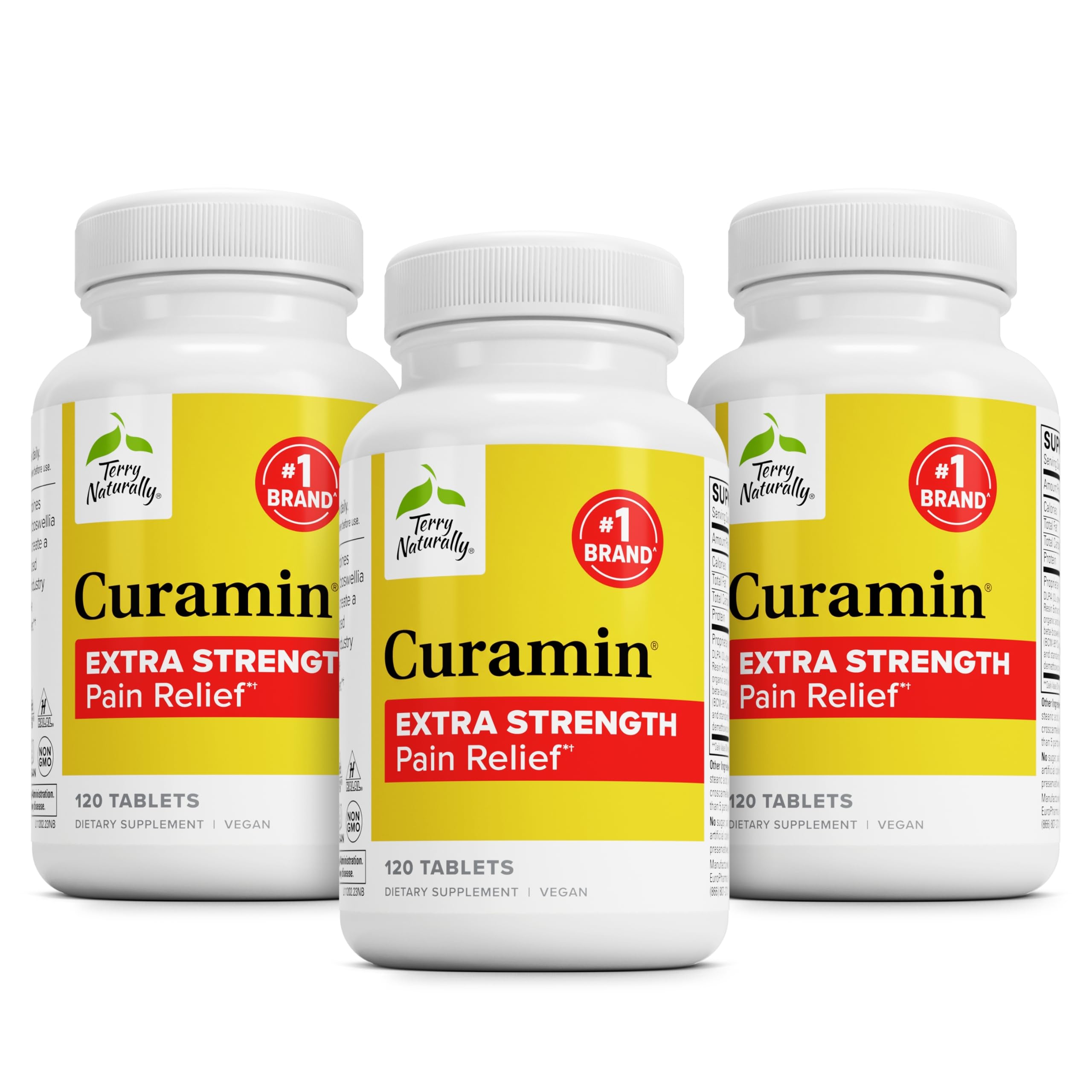 Front view of Terry Naturally Curamin Extra Strength 120 tablets, Pack of 3