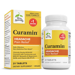 Terry Naturally Curamin Headache bottle and packaging on white background