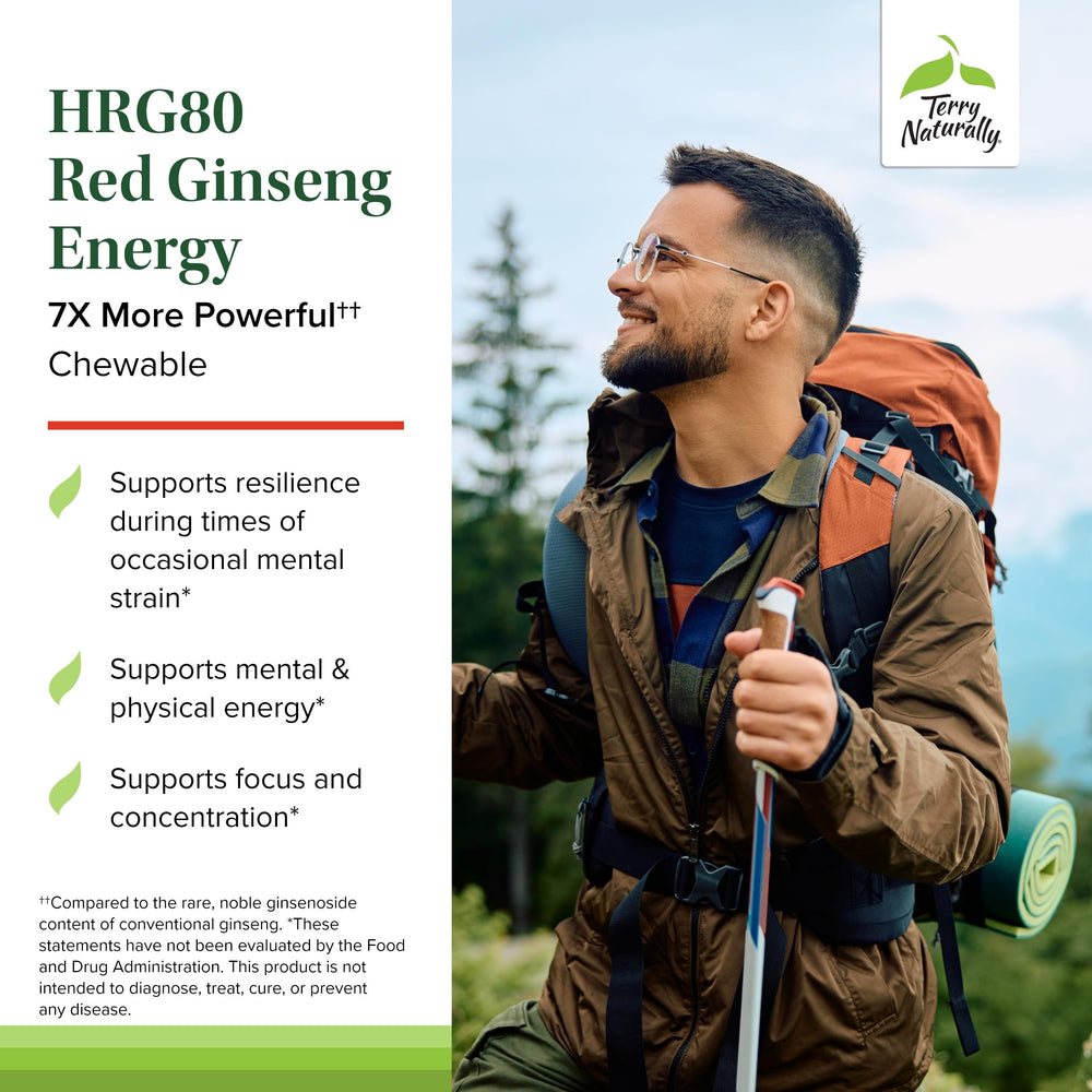 Close-up of an HRG80 Red Ginseng Energy chewable tablet