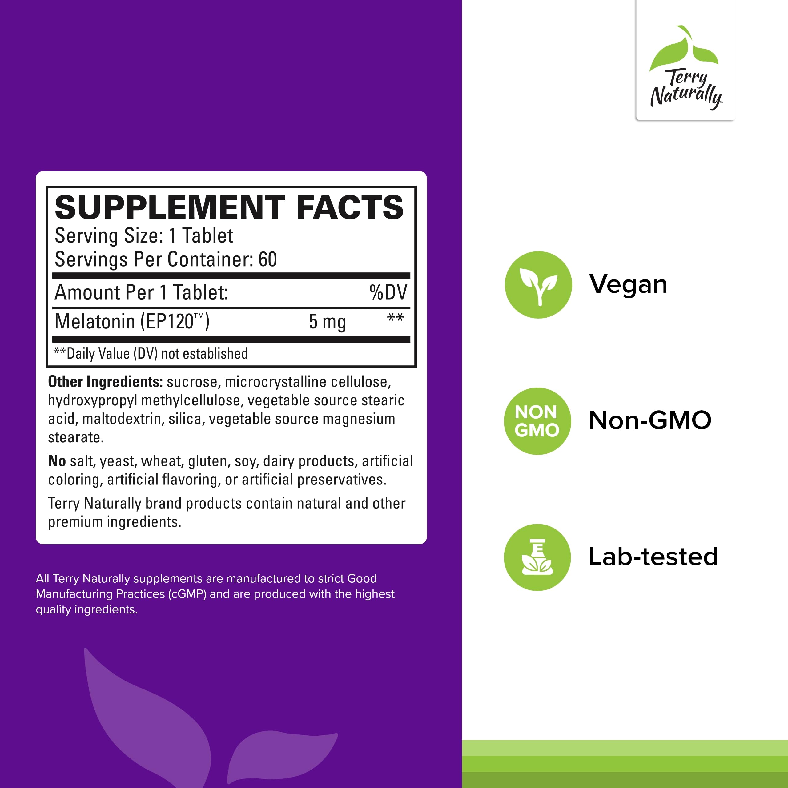Close-up of Melatonin EP 120 5mg label