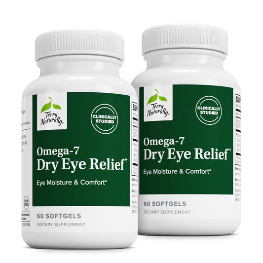 Bottle of Terry Naturally Omega-7 Dry Eye Relief with 60 softgels